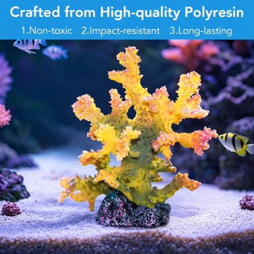 Polyresin Coral Ornament for Fish Tank Decorations,Aquarium Landscape Decor - Safe for Saltwater & Freshwater,Green&Yellow - color: Green&yellow