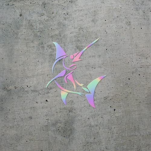 Decal Stickers of Stylized Marlin Fish (Hologram) (Set of 2) Premium Waterproof Vinyl Decal Stickers for Laptop Smartphone Car Dirt Bike Wall Room Mason Jar Bathtub Door - BICVER1512502HOW19Y24 - color: Hologram, size: 4.8'' x 5.6''