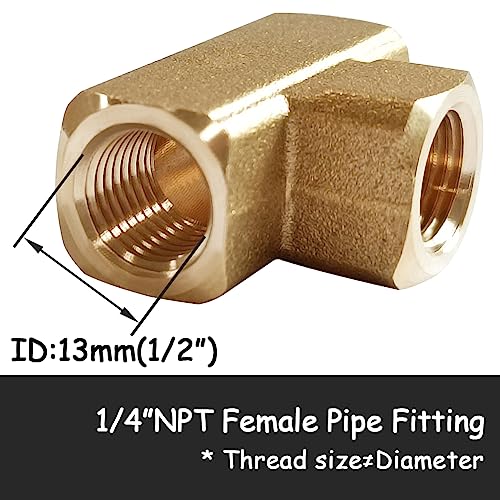 Uenede 2PCS Brass Tee Pipe Fitting 1/4" NPT Female for Water/Oil/Gas - style: Female x Female x Female