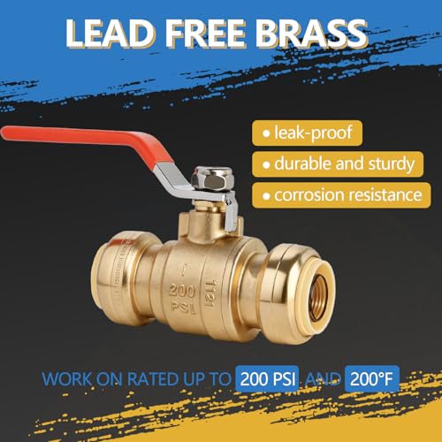(Pack of 5) AB 3/4 Inch Push to Connect Ball Valve, 3/4 Inch Water Shut Off Valve with Disconnect Clip, Full Port Push Fit Ball Valve for Copper, CPVC,PE-RT and PEX Pipe, UPC Certified - size: 3/4'' 5Pcs