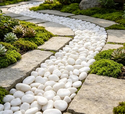10 lbs White River Rocks, Polished Pebbles for Indoor Plants, 1-2 inch Decorative White Stones for Plants Vase Aquarium Fish Tank and Outdoor Garden Landscaping Rocks
