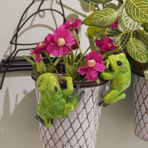 Frog Décor Plant Decorations Pots – Set 2 Cute Resin Fairy Garden Figurine Plant Decorations Cute Resin Fairy Figure Accessories Plant Pot Decorations 5.7 * 4.1 * 3.7 inch