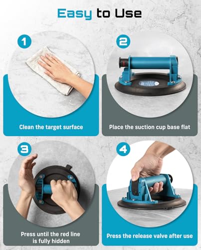 SEESII Suction Cups for Glass Lifting: 8" Tile Suction Cup Lifter with Handle and Pump, 200KG Load Capacity Heavy Duty Vacuum Lifter for Lifting Large Tile, Granite, Metal, Windows (2-Pack) - color: Blue