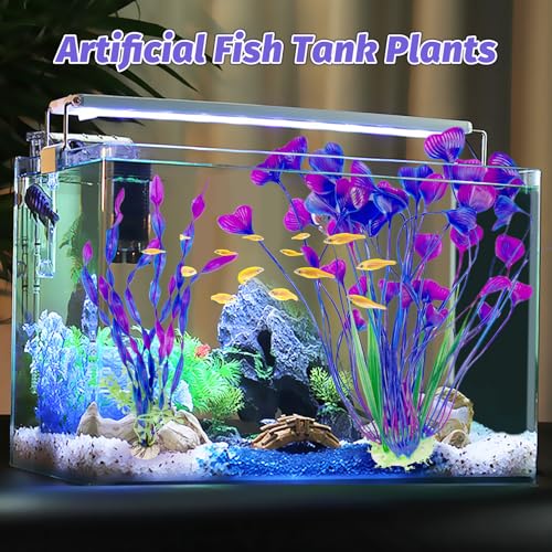 Hamiledyi Artificial Aquarium Plants Fish Tank Decorations, Soft Plastic Green Water Grass for Fish Habitat, Realistic Underwater Décor, Safe for Fish, 2-Pack - color: Purple