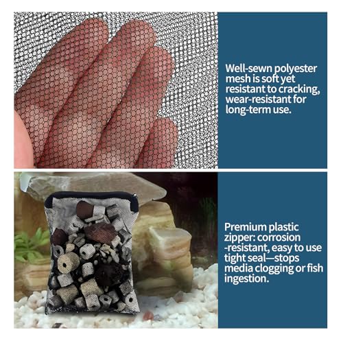 10 Pack 7.8 x 5.9 Inch Media Bags for Aquarium, Aquarium Filter Media Bags with Zipper, Fish Tank Fine Mesh Bag for Carbon, Bio Balls, Ceramic Rings, Volcano Rock (Black) - color: Black