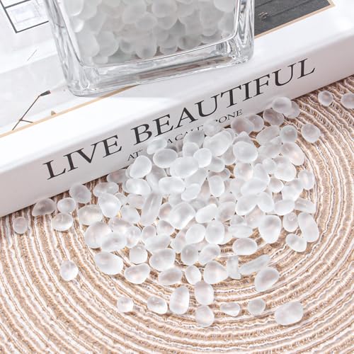 Keedolla 0.5 Lb White Frosted Sea Glass Stones Fish Tank Rocks Gravel Aquarium Glass Pebbles Marbles Gemstones for Vase Fillers, DIY Crafts, and Home Decor - color: Clear, size: 0.5 LB