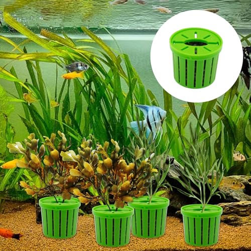 12 PCS Aquarium Plant Weights with Substrate, Anti-Floating Plastic Aquatic Plant Holder Baskets, Plant Fixed Ring Set for Fish Tank Landscaping Decoration, 1.65 x 1.47 Inch