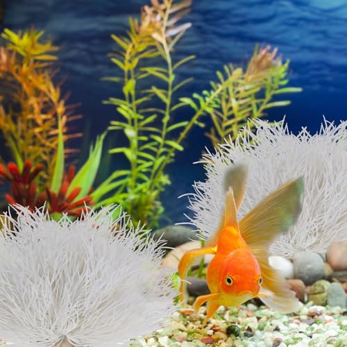 2pcs Aquarium Plants Decorations Artificial Fish Tank Plants Fish Tank Decorations Plastic Fishes Tanks Accessories Small Large Aquarium Decoration Plastic Artificial Plant(White) - color: White