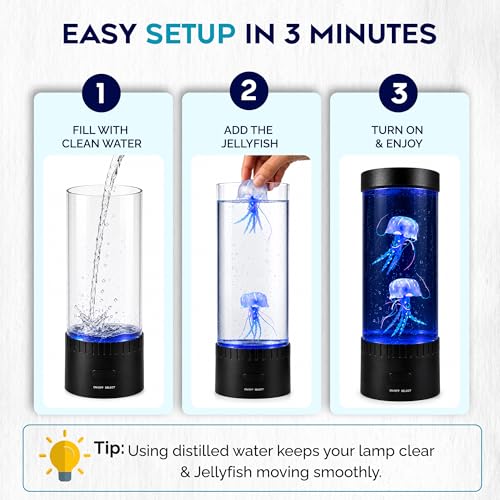 Brewish Jellyfish Lamp,16 Color Changing Mood Lamps, 4 Modes Aquarium Night Light, Artificial Fish Tank with Moving Fish, Sensory Room LED Lights for Autism, ADHD, Excellent Gift