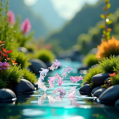 200Pcs Multicolour Cute Mini Shiny Miniature Resin Goldfish Figurines, DIY Terrarium Crafts Ornament Accessories, Mini Gardens Decor, Fairy Garden Accessories Ornament, Garden Sculptures and Statues