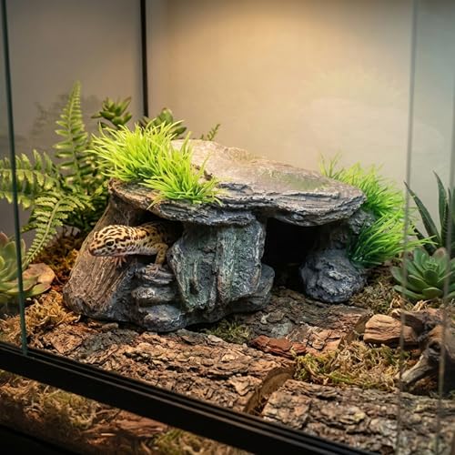 Aquarium Cave & Betta Hideout - Natural Resin Fish Tank Decorations, Small Turtle Basking Platform, Hand-Polished Smooth Edges, PH Neutral Stone Decor for Shrimp, Cichlid, and Reptiles (Small) - color: S-Dock with Green, size: Small