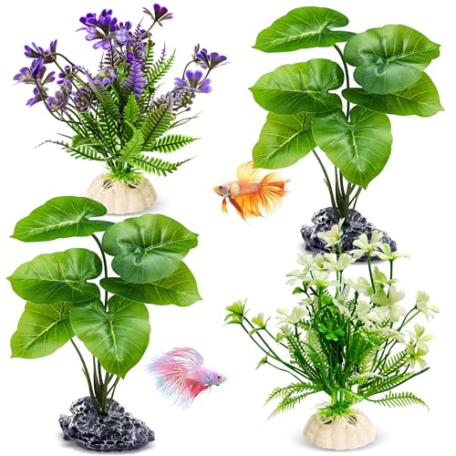 GOZILLA Fish Tank Plants, Reptile Artificial Plastic Plants, Reptile Plants for Terrarium, Aquarium Decorations Resin Pedestal Ornaments for Fish Tank Accessories Set.(4PCS/C-Set) - color: 4 Pcs/ C Set