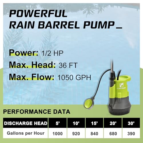 FLUENTPOWER 1/2HP Rain Barrel Pump, 1050GPH Submersible Water Pump with Float Switch and 26ft Cable, Drainage Water from Hot Tub Cellars Rain Barrel Ponds Pools - style: 1/2HP 1050GPH
