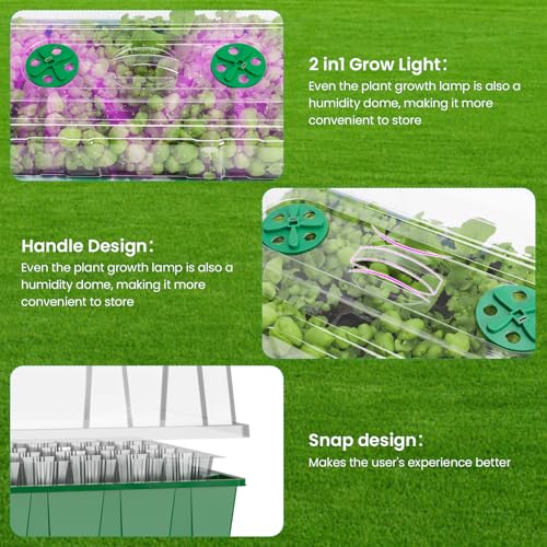 MIXC Seed Starter Tray with Lights, 2 Packs Mini Propagator Plant Grow Kit Greenhouse with Humidity Vented Domes and Base for Seeds Starting, Green - color: Green, size: 40-Cell 2-Pack With Light