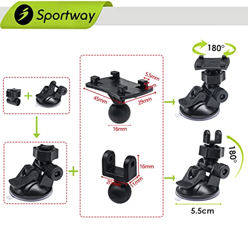 Sportway S40 Dash Cam Suction Mount (3rd Gen) with10pcs 360 Rotating Joints Compatible for Rexing, Old Shark, Yi, TOGUARD, Compark, Kingslim, Crosstour and Most Dash Cameras, DVR, GPS