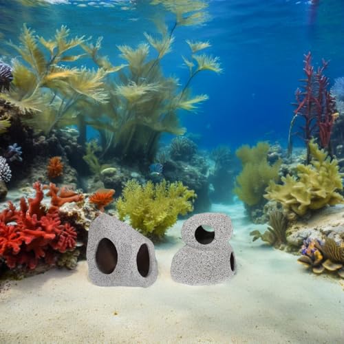 Toyvian 2pcs Aquarium Shrimp Breeding Cave and Fish Hideout Set, Purple Clay Pot Habitat, Compact Ceramic Shelter for Cichlids and Freshwater Fish Tank Landscaping and Hiding