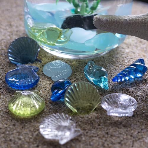 Blue Sea Shells Starfish Conch Acrylic Gems Under The Sea Party Decorations Gemstones for Mermaid Party Favors Decorations,Beach Theme,Vase Filler, Table Scatters, Fish Tank Decorations,14 OZ - color: Blue Mix