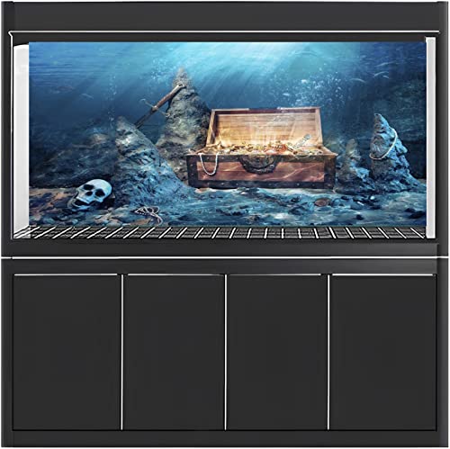 AWERT 24x16 inches Underwater Aquarium Background Opened Treasure Chest with Bright Gold Treasure Box Adventure Water Wealth Pirate Fish Tank Background Vinyl Background - size: 24x16in/60x40cm