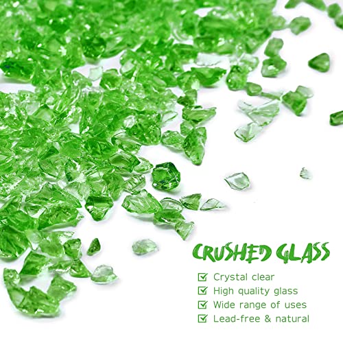 Crushed Glass for Resin Art - 3-6mm Light Green, 1.5lb | Broken Glass Pieces for Crafts, Vase Filler & Fire Pit Media | Decorative Stones - color: Light Green