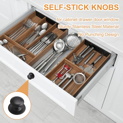 MOROBOR Stainless Steel Drawer Knobs, 32pcs Self-Stick Instant Cabinet Handle Pulls, 1.18Inch Adhesive Sliding Door Stick On Handle with Mounting Screws for Glass Cabinet Cupboard Drawer - color: Matte Black-32PCS, size: 1.18Inch