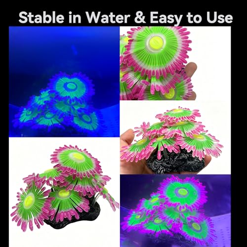 ZtohPyo Glowing Effect Soft Anemone Aquarium Fish Tank Decorations Silicone Glow in The Dark Artificial Ornament Plants for Aquarium Landscape Small/Large Fish Bowl Decor Accessories - color: Pink