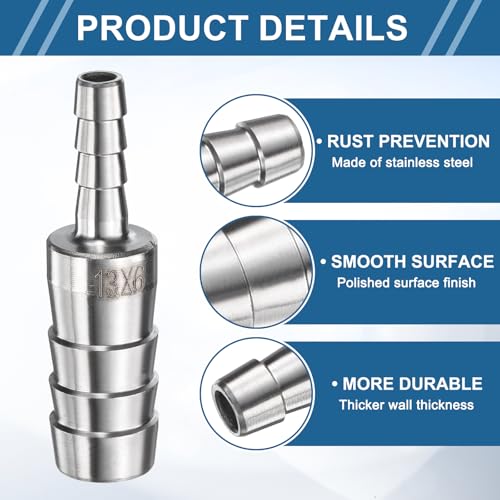 uxcell 1/2" to 1/4" Hose Barb Reducer Pipe Fitting 304 Stainless Steel Adapter Fluid Exchanger Connector for Water Oil Fuel Gas Pipe Connections 2pcs - size: 1/2" to 1/4"