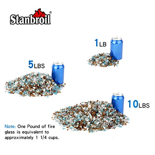 Stanbroil 10-Pound Blended Fire Glass - 1/4 inch Reflective Tempered Fire Glass Blended Aqua Blue, Platinum, Copper Reflective for Indoor and Outdoor Gas Fire Pits and Fireplaces - color: Aqua Blue, Platinum, Copper, size: 1/4"
