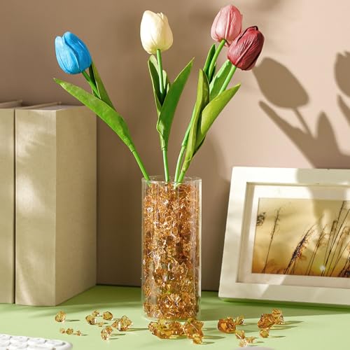 Syhood 570 Pcs 5 Sizes Amber Fake Crushed Ice Rocks Acrylic Crystal Gems Sparking Amber Plastic Diamonds Marble for Vase Fillers DIY Craft Wedding Table Scattering Room Decoration - color: Amber