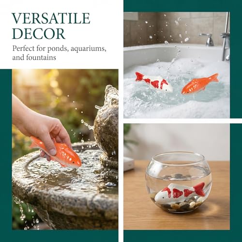 Abaodam Ceramic Floating Koi Fish Decor, 2PCS Realistic Glazed Fake Koi for Pond, Fountain, Bird Bath, Aquarium & Mini Water Garden, Floating Fish Ornament for Outdoor Water Decor