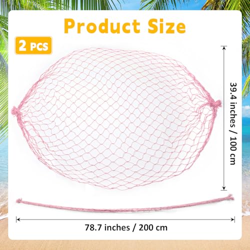 2 Pcs Fish Net Decorations, 39x78 Inch Cotton Nautical Themed Fishing Net, Wall Hanging Photo Display Fishnet for Coastal Bedroom Bathroom, Pirate Hawaiian Beach Under The Sea Party Decor, Light Pink - color: Light Pink