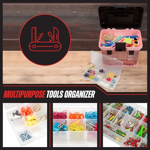 Pink Tool Box Organizer with Removable Compartments – Portable Storage Case for Crafts, Beads, Screws & Small Tools – Lightweight Utility Organizer by Stalwart - color: Pink