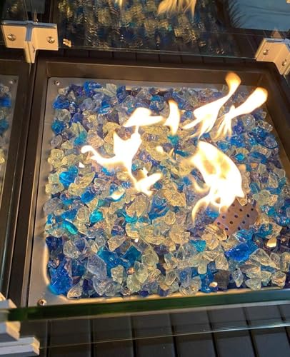 NUPICK Fire Glass - 20 Pound Mixed Bahama Blend for Fire Pit & Gas Fireplace, 1/2-3/4 Inch Tempered Glass Rock in Blue and White - color: Bahama Blend, size: 20 Pound (1/2")