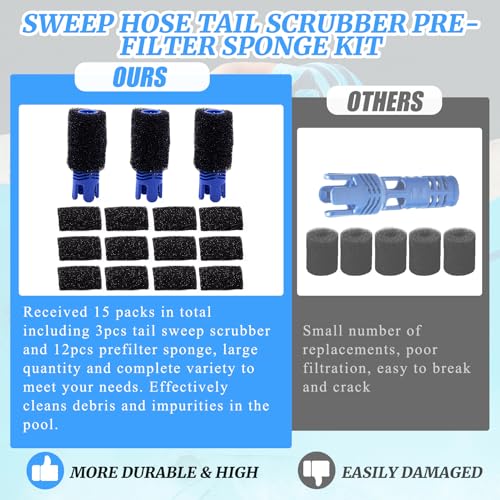 Pool Cleaner Sweep Hose Tail Scrubber and Prefilter Sponge Kit Fit for Polaris 3900 Sport 380 360 280 180 Pool Cleaners Filter Replacement Part Efficient Scrubbing 15 PCS