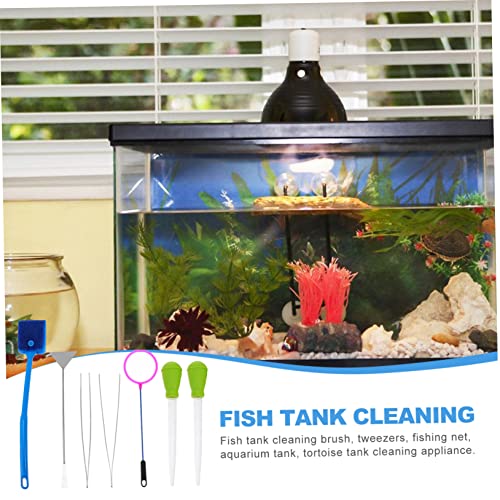 7pcs Aquarium Cleaning Tools Set Stainless Steel Aquascaping Tweezers Fish Tank Brush and Net for Easy Maintenance and Care of Aquatic Plants and Fish Random Color