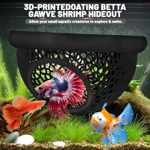 Floating Betta Hammock & Shrimp Shelter – 3D Printed Aquarium Decor with Feeding Ring, Safe Resting Spot for Betta Fish, Shrimp and Small Fish（Black）