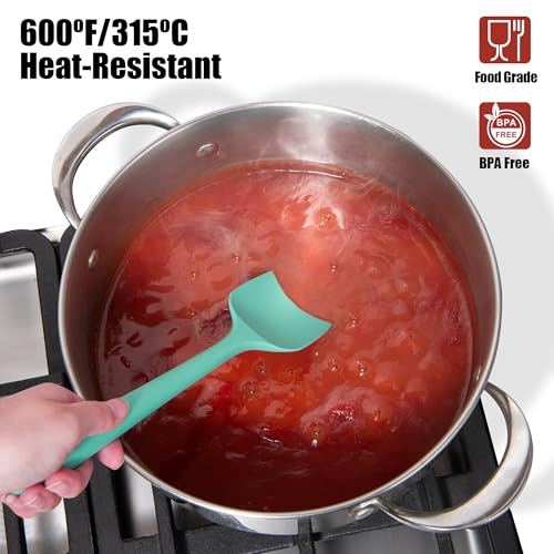 4-Piece Silicone Spatula Scrapers: Doosu 600°F Heat Resistant Food Grade Kitchen BPA Free Rubber Baking Cooking Tool Nonstick Utensil Set for Mixing, Scraping, Folding, Stirring, Serving (Aqua Sky) - color: Aqua Sky, size: Set of 4