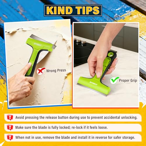 DIYSELF 1 Pack Razor Blade Scraper with 10 Extra Razor Blades, Scraper Tool, Glass Scraper for Cleaning, Glass Stove Top Scraper, Window Scraper, Paint, Cooktop, Oven Scraper, Razor Scraper Tool - color: Green, size: 10PCS Metal Blades