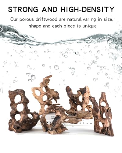 Aquarium Driftwood Fish Cave for Betta Fish Shrimp Hideout,10-12" Natural Porous Driftwood for Aquascaping with Low Tannins,Reptiles Shelter Fish Tank Decoration with Protein Cotton(No need to boil)