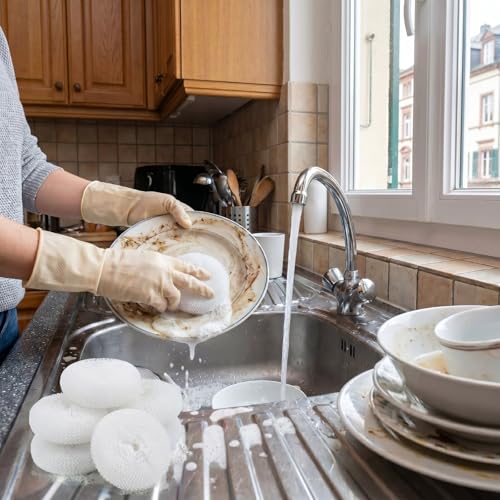 Blulu 15 Pcs Plastic Dish Scrubbers for Dishes Pot Round Nylon Pad, Mesh Scouring Non Scratch Pads (White) - color: White