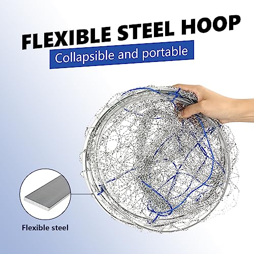 QualyQualy Large Bridge and Pier Fishing Net 32''/39'' Hoop, Foldable Drop Net Pier Fishing for Saltwater with Rope, Landing Net with Nylon Mesh, Collapsible Soft Steel Ring - color: Gray, size: M: 32''×36''