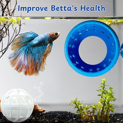 Betta Hideout Resting Spot with 2pcs Filter Ball, Aquarium Betta Tunnel And Nitrifying Balls, Hideout Tunnel Shrimp Cave Aquarium Decor, Fish Tank Decoration For Small Aquatic Shrimp Guppy (Blue) - color: Blue