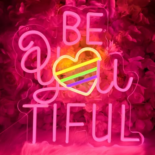 Be You Tiful Neon Sign For Wall Decor USB Powered Dimmable Letter Led Neon Light for Bedroom Kids Room Shop Salon Apartment Birthday Party Gift for Her - color: Neon Tiful