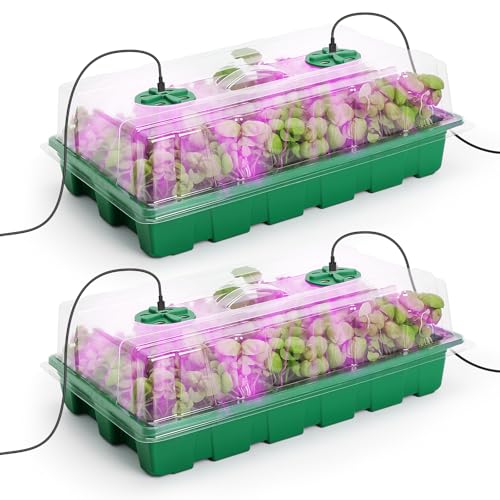 MIXC Seed Starter Tray with Lights, 2 Packs Mini Propagator Plant Grow Kit Greenhouse with Humidity Vented Domes and Base for Seeds Starting, Green - color: Green, size: 40-Cell 2-Pack With Light