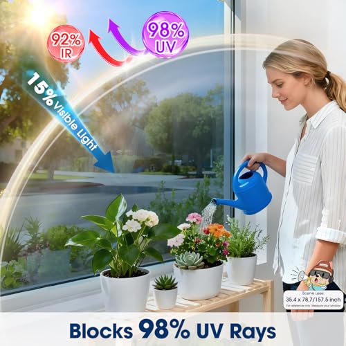 Coavas One Way Privacy Window Film, Sun Blocking Reflective Window Film See Out Not in, Heat Control Window Tint for Home, Anti UV Static Cling for Windows Glass Door (Blue, 23.6 Inch X 6.5 Feet) - color: Blue-silver, size: 23.6 x 78.7 Inch