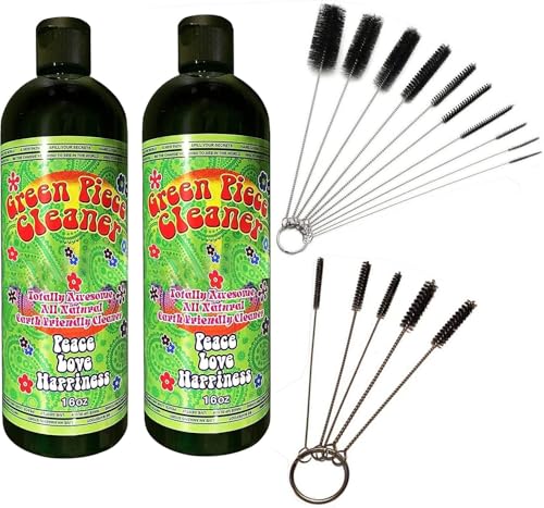 Green Piece® 2 bottles of the 16 oz (Made in USA) with 5 piece glass tube cleaner and 10 piece glass tube cleaner (2 Glass Cleaners with 15 Nylon Cleaners) - style: 16 Fl Oz (Pack of 2) + 15 Piece Nylon Tube