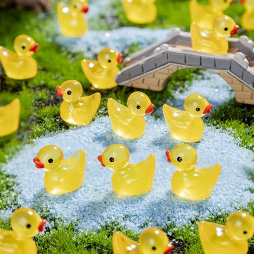 100 Pieces Mini Resin Luminous Ducks Yellow Tiny Duckies for Miniature Dollhouse Decor Accessories Garden Aquarium Miniature Characters Fairy Garden Potted DIY Ornament Party - style: The Yellow Duck 100PC