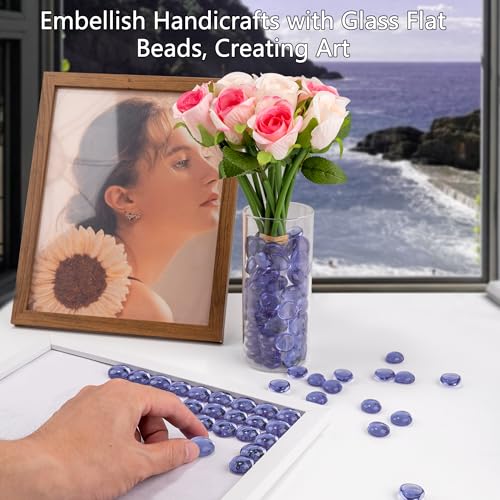 Purple Glass Marbles, 0.97 LB Transparent and Smooth Flat Glass Beads for Vases, Mosaic Gem Pebbles for Aquarium Decor, Floral Arrangements, Mancala Stones, Vase Filler and Crafts (Approx. 80-100 PCS) - color: Purple