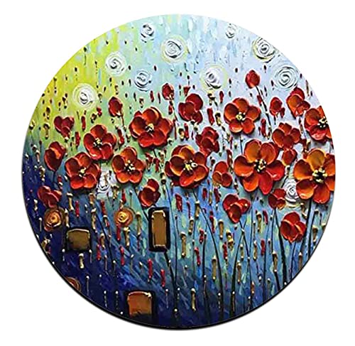 Red Watercolor Flowers Round Coaster Set - Made of Recycled Rubber - Set of 4 - color: Red Watercolor Flowers
