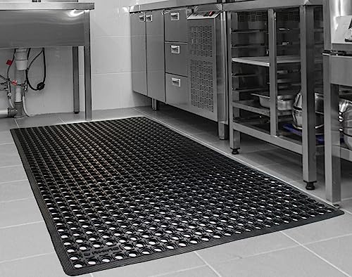Rhino Mats, K-Series Comfort Tract Anti-Fatigue Drain-Thru Beveled Floor Mat, Drainage Non-Slip Grease-Resistance for Kitchen, Restaurant, Pool, Gym, Bar or Patio (Black, 3' x 5' x 1/2") - size: 3' x 5' x 0.5" Black