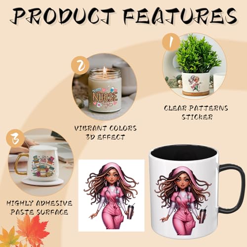 UV DTF Cup Wraps, 4 Sheets Nurse Quote Transfer Stickers for 16oz Glass, Rub On Decals for Tumblers and Candlestick - style: Nurse Quote